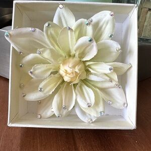 Vintage Cream Flower Brooch with Rhinestones